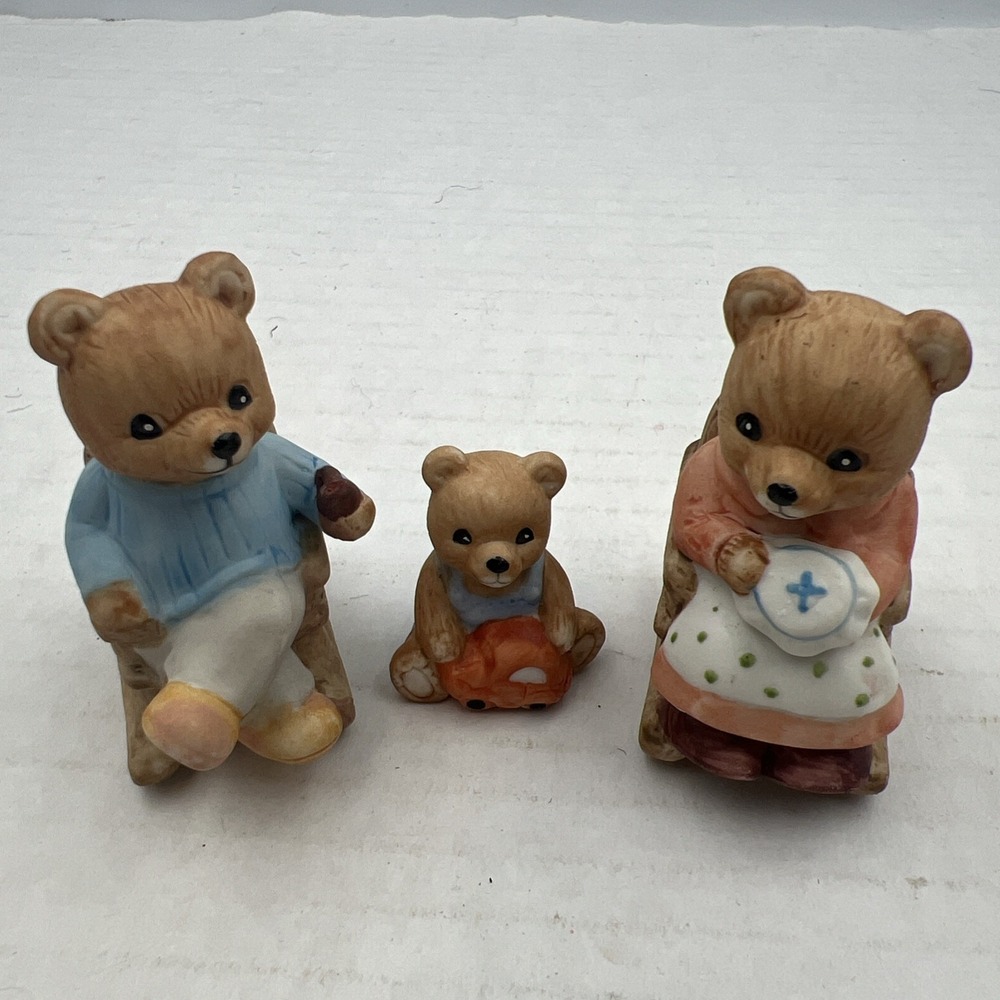 Homco Rocking Chair Bear Family Figure Set of 3 Mom Dad Baby Vintage Collectible
